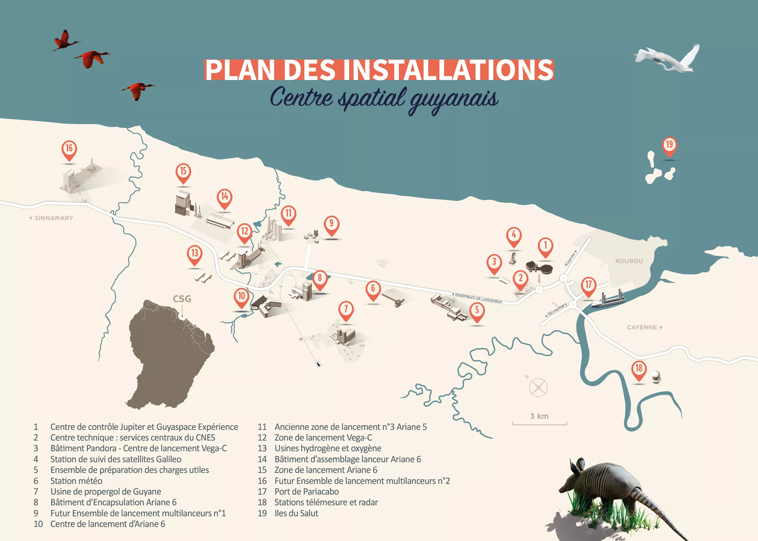 Plan du CSG avec les installations opérationnelles.